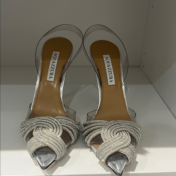 Aquazzura Silver Crystal-Strap Pointed-Toe Slingback Heels - Picture 2 of 4